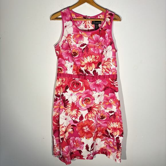 Pomponix Pink Floral Cotton Sleeveless Casual Spring Easter Midi Dress Size 12 - Picture 1 of 5